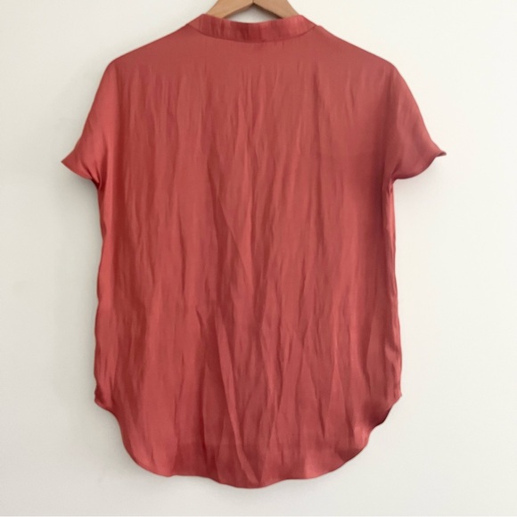 Reset By Jane V Neck Silky Fabric Short Sleeve Stand Up Collar Blouse Esme Top S - Picture 6 of 7